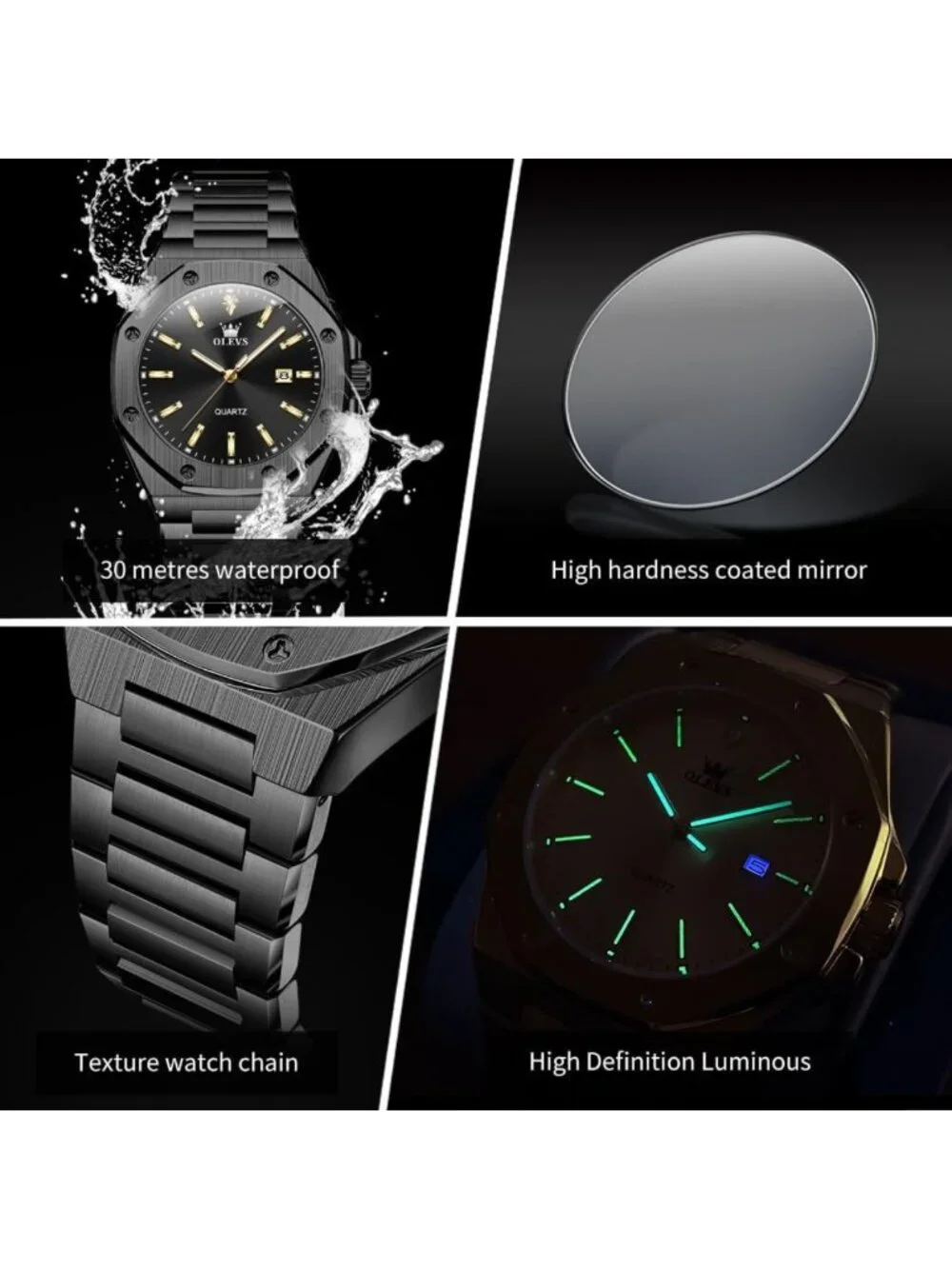 Luxury Octagonal Men's Dress Watch - Stainless Steel, Quartz Analog, Luminous